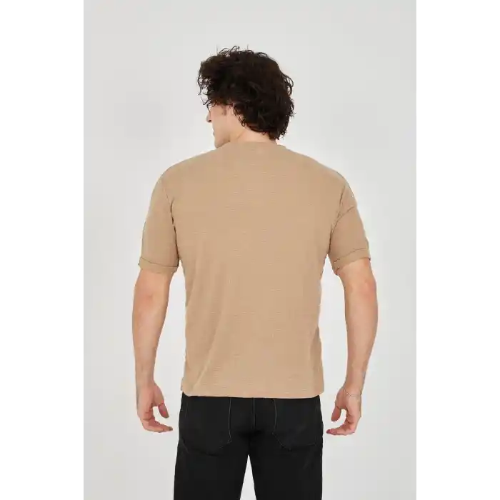 Unisex Jakar Kumaş Slim Fit T-Shirt - Kahverengi