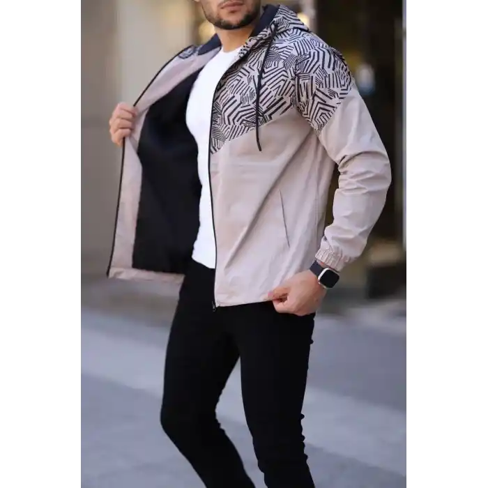 Unisex Kapüşonlu İçi Astarlı Yağmurluk - Bej