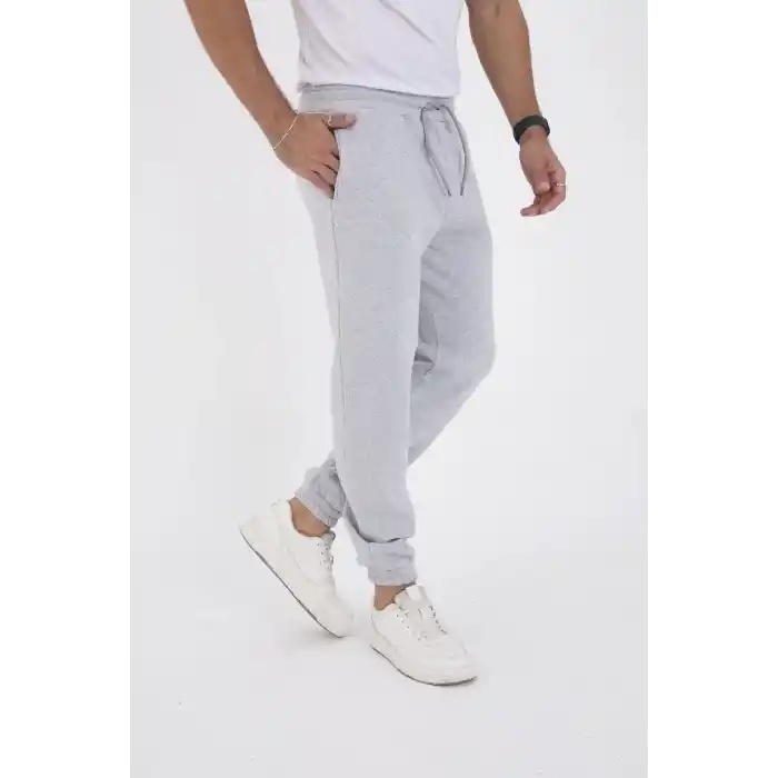 Unisex Kışlık Üç İplik Lastikli Eşofman Pantolon - Gri