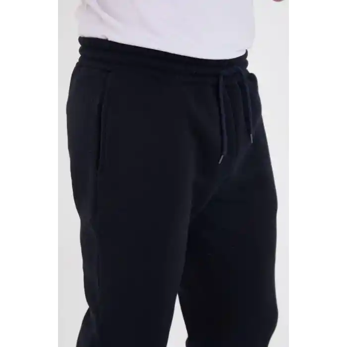 Unisex Kışlık Üç İplik Lastikli Eşofman Pantolon - Lacivert