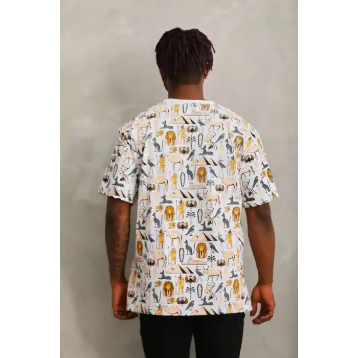 Unisex Oversize Baskılı Bisiklet Yaka T-Shirt - Beyaz