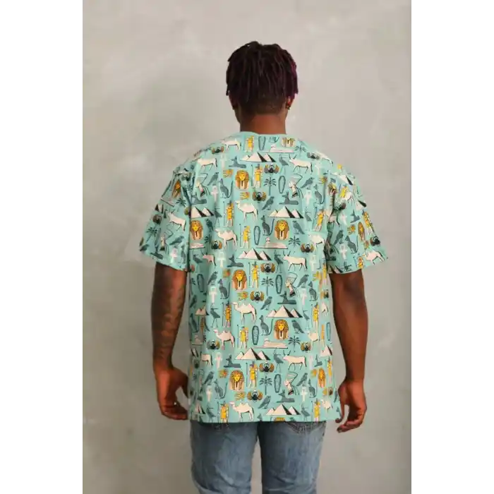 Unisex Oversize Baskılı Bisiklet Yaka T-Shirt - Mint Yeşili