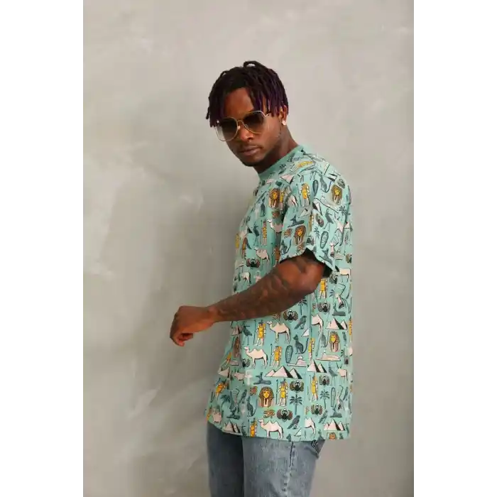 Unisex Oversize Baskılı Bisiklet Yaka T-Shirt - Mint Yeşili