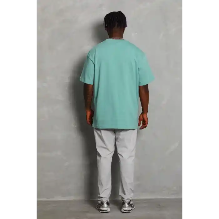 Unisex Oversize Düz Bisiklet Yaka T-Shirt - Mint Yeşili
