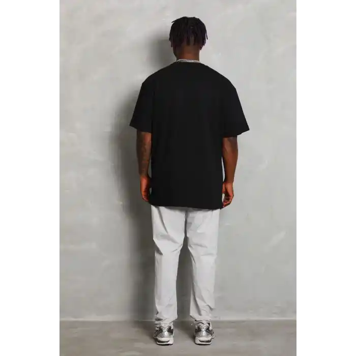 Unisex Oversize Düz Bisiklet Yaka T-Shirt - Siyah