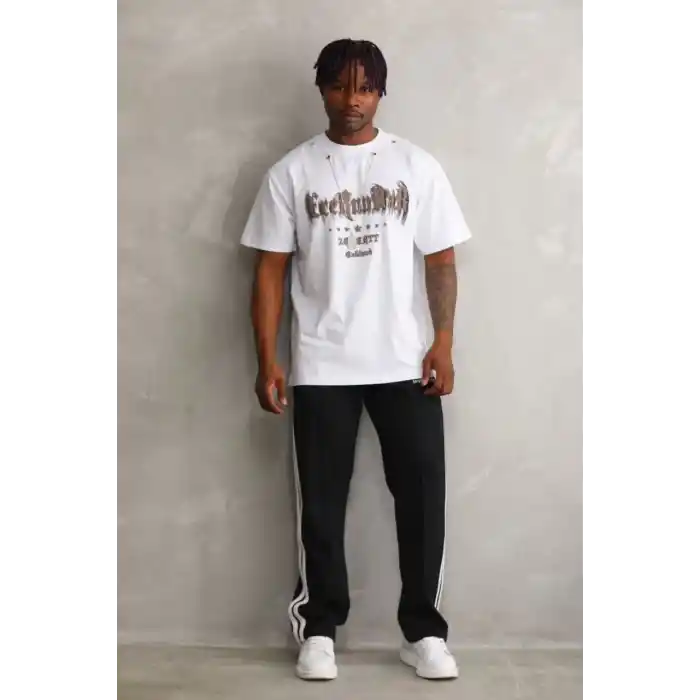 Unisex Oversize Kolye Dahil T-Shirt - Beyaz