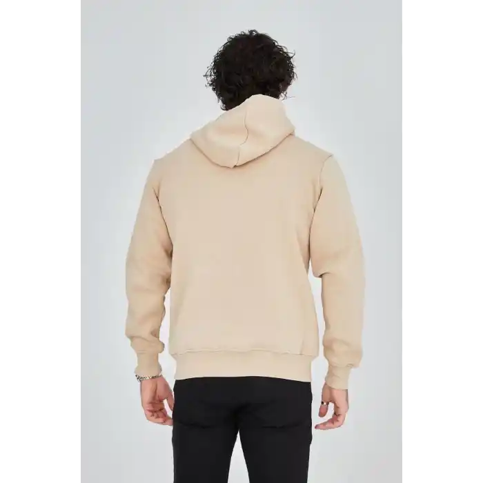 Unisex Tam Fermuarlı Kapşonlu  SweatShirt - Bej