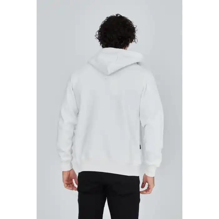Unisex Tam Fermuarlı Kapşonlu  SweatShirt - Beyaz