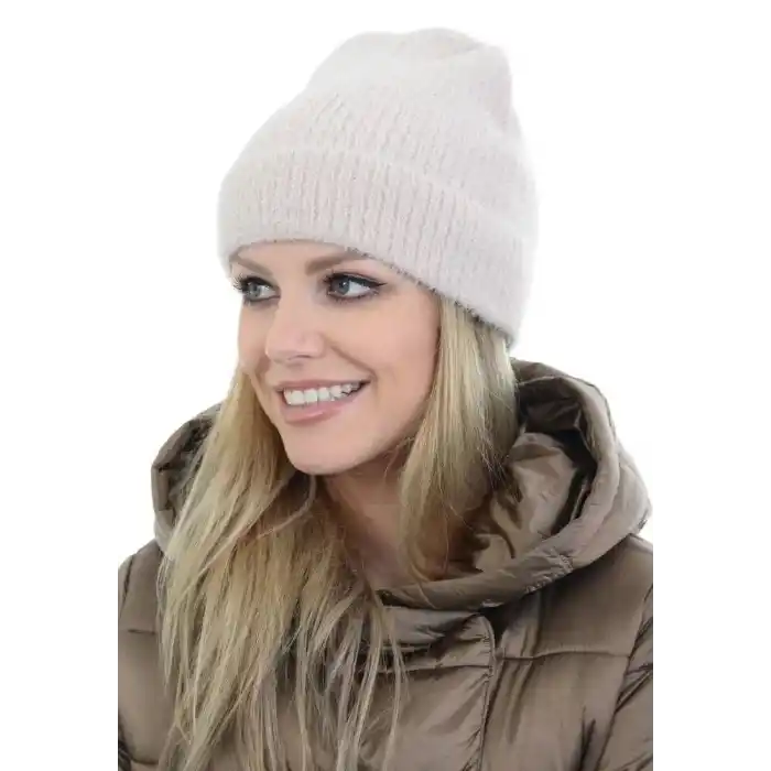 Unisex Tam Kalıp İnce Sakallı Triko Bere - Kırık Beyaz