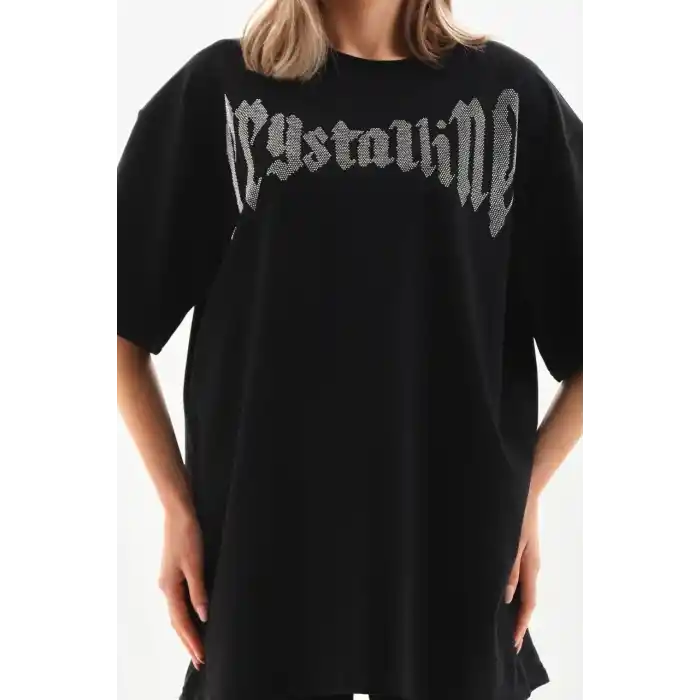 Unisex Taş Desenli Oversize T-Shirt - Beyaz