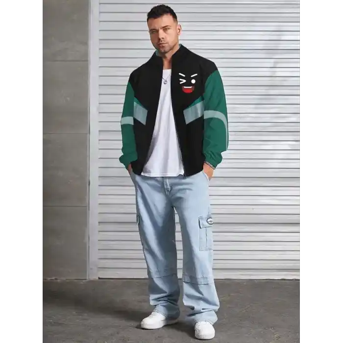 Unisex Uzun Kollu Paraşüt Kumaş Rüzgarlik - Siyah