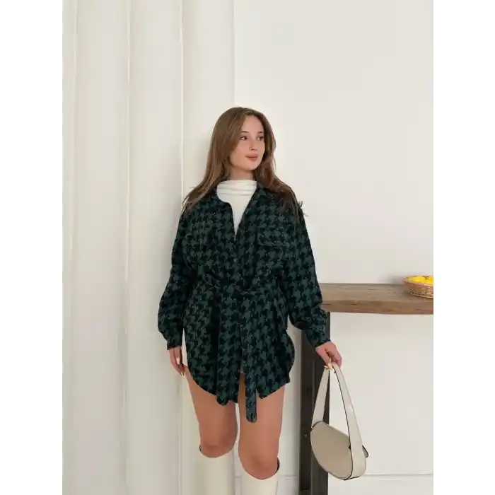 Uzun kaşe gömlek petrol yeşili st255812