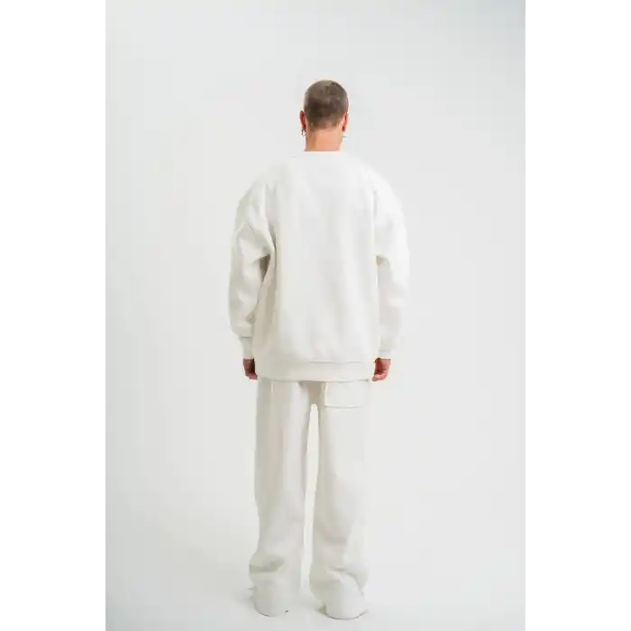Uzun Kol Bisiklet Yaka Basic SweatShirt - Beyaz