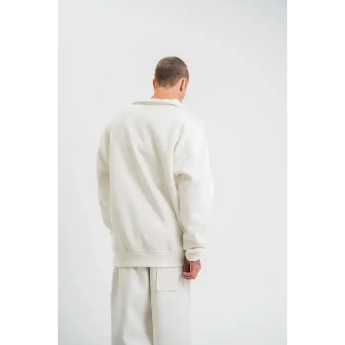 Uzun Kol Bisiklet Yaka Basic SweatShirt - Beyaz