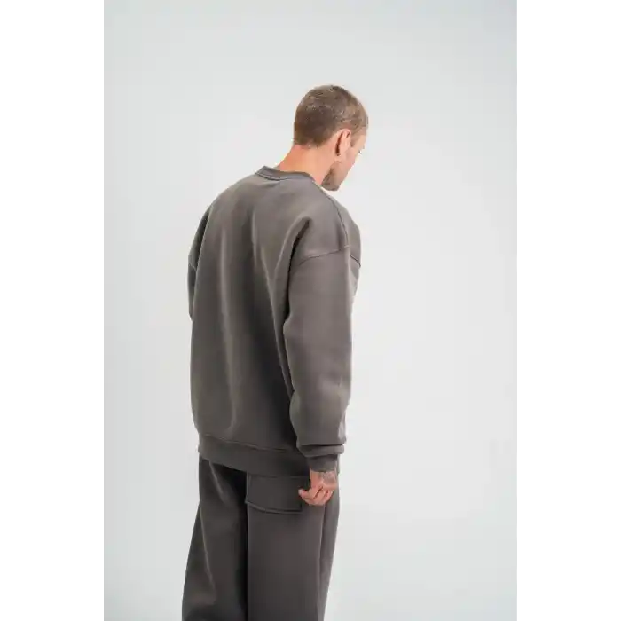 Uzun Kol Bisiklet Yaka Basic SweatShirt - Füme