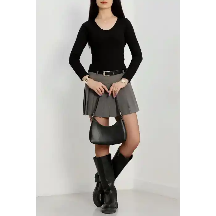 V yaka kaşkorse bluz siyah a3699