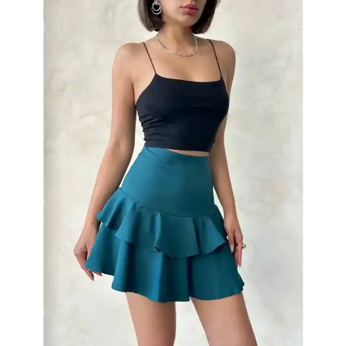 Valonlu fırfırlı etek yeşil s24681