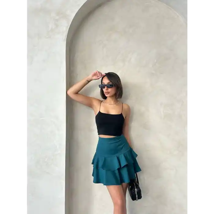 Valonlu fırfırlı etek yeşil s24681