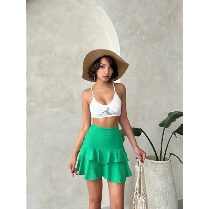 Valonlu fırfırlı etek yeşil s24681