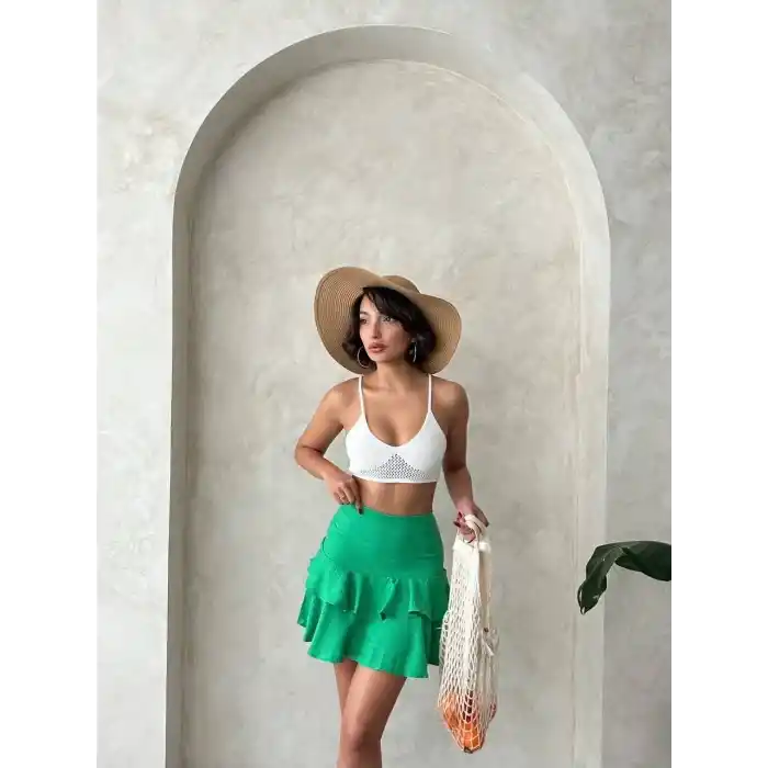 Valonlu fırfırlı etek yeşil s24681