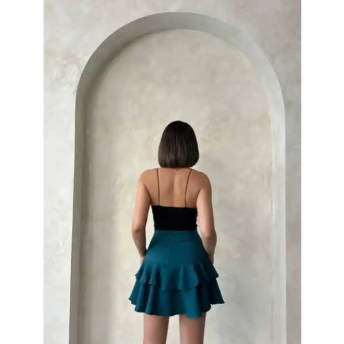 Valonlu fırfırlı etek yeşil s24681