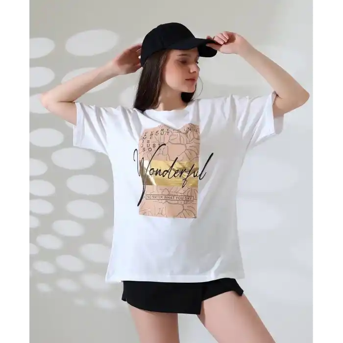 Varak baskılı imza desen tişört