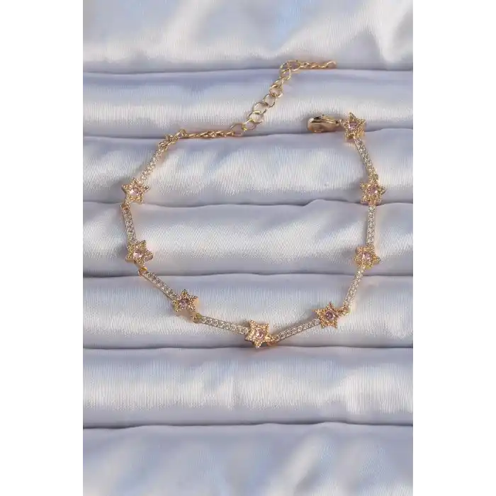 Vip Seri Pirinç Altın Renk Zirkon Taşlı Yıldız Model Bileklik