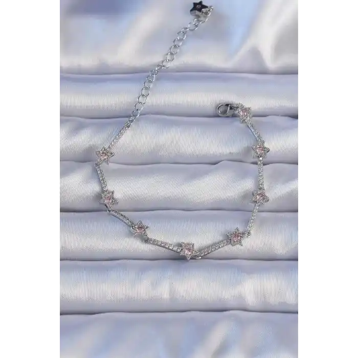 Vip Seri Pirinç Gümüş Renk Zirkon Taşlı Halley Yıldız Model Bileklik