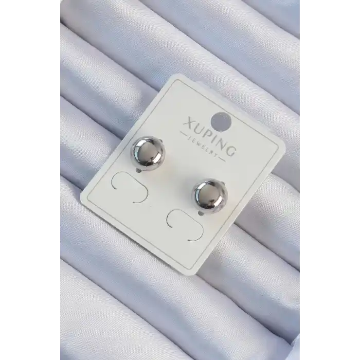 Xuping Gümüş Renk Minimal Bombeli Oval Küpe