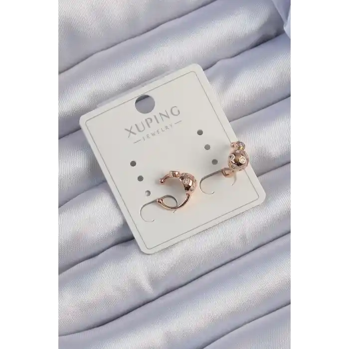 Xuping Rose Renk Zirkon Taşlı Bombeli Topçuk Earcuff Küpe