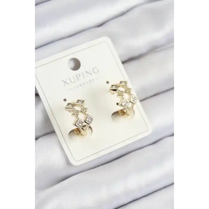 Xuping Zirkon Taşlı Baklava Model Gold Renk Kadın Küpe