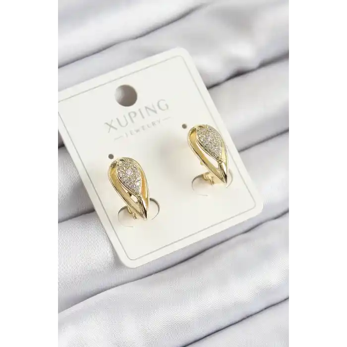 Xuping Zirkon Taşlı Damla Model Gold Renk Kadın Küpe
