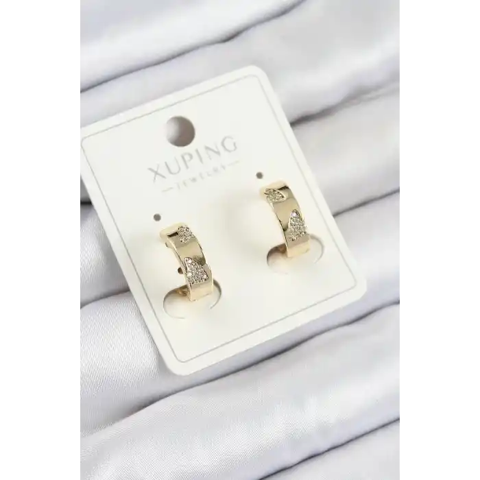 Xuping Zirkon Taşlı Desenli Halka Model Gold Renk Kadın Küpe