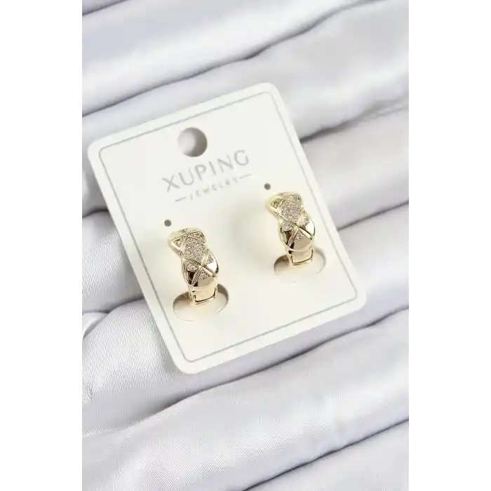 Xuping Zirkon Taşlı Geometrik Desenli Halka Model Gold Renk Kadın Küpe