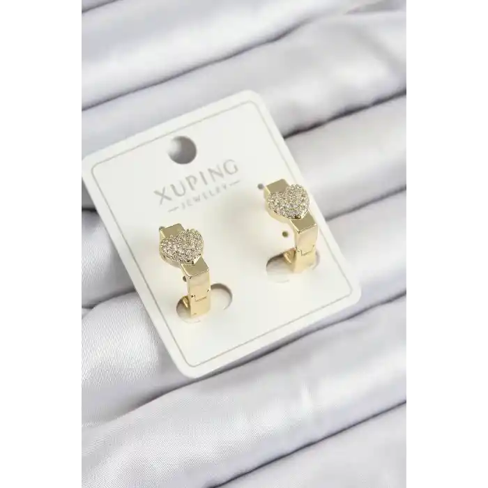 Xuping Zirkon Taşlı Kalp Model Gold Renk Kadın Küpe