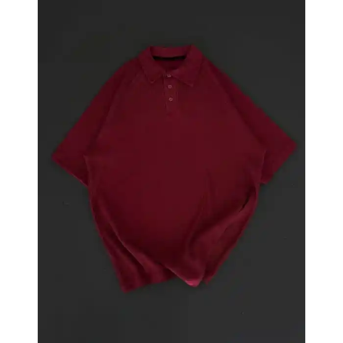 Yakalı Patlı Kısa Kol T-shirt - Bordo