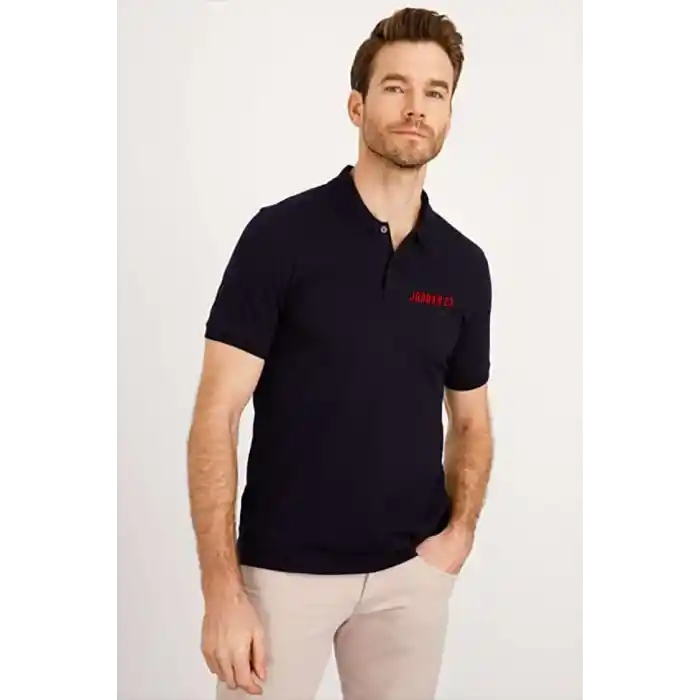 Yakası Düğmeli Yakalı Pike Baskılı T-Shirt - Beyaz