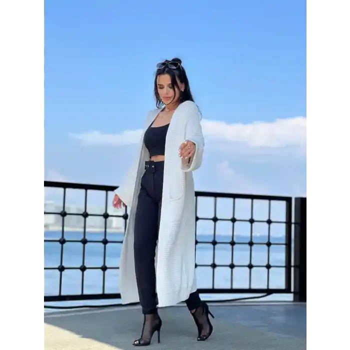 Yarasa kol uzun triko hırka beyaz