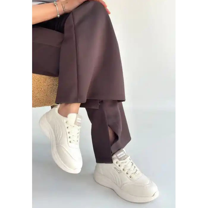 Yejja Bej Cilt Bağcıklı Spor Ayakkabı