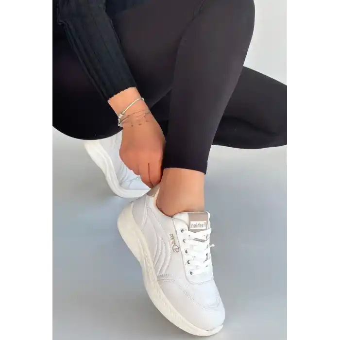 Yejja Beyaz Cilt Bağcıklı Spor Ayakkabı