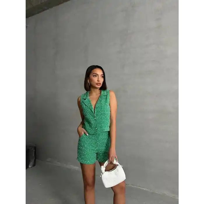 Yelekli şort takım Yeşil