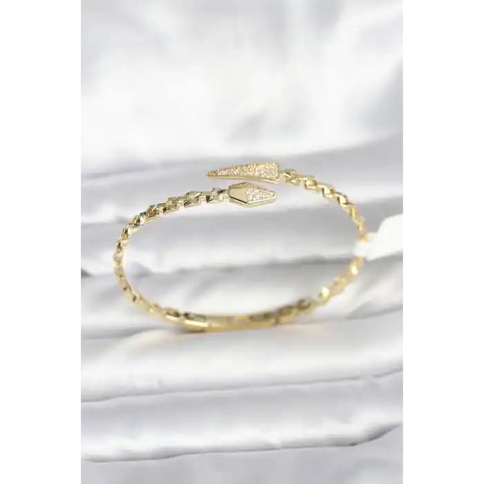 Yılan Model Pirinç Gold Renk Kadın Kelepçe Bileklik