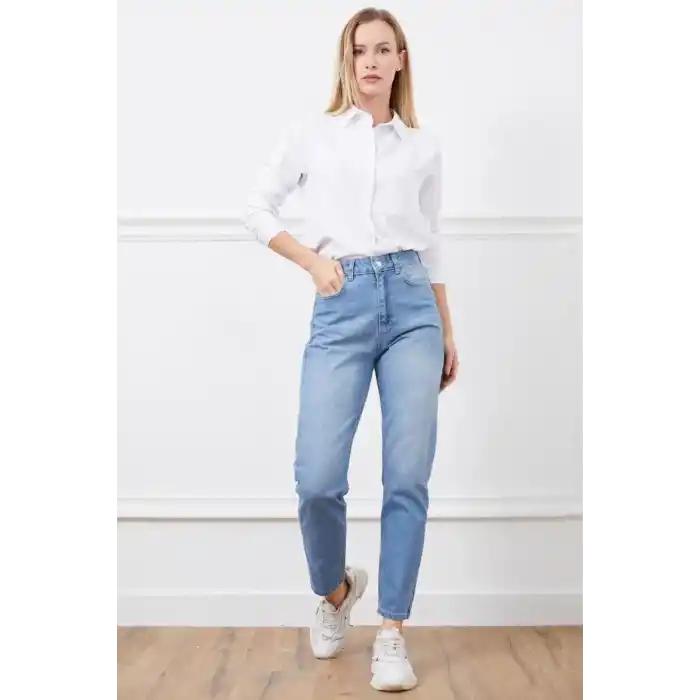 Yüksek bel mom jean pantolon