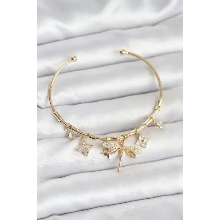Yusufçuk Charmlı Gold Renk Pirinç Kadın Bileklik