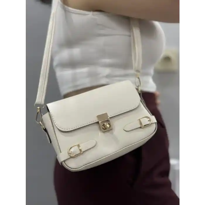 Zerej kemerli krem cilt çanta