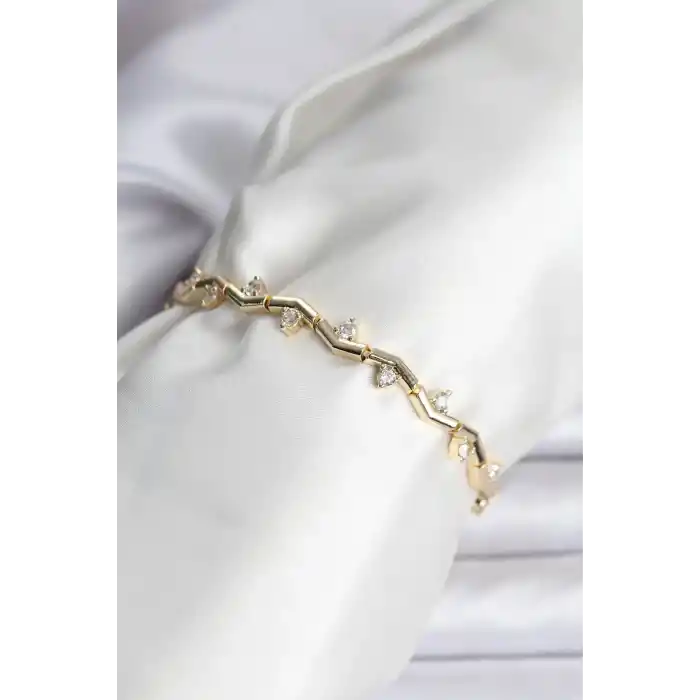 Zikzak Model Pirinç Gold Renk Bileklik