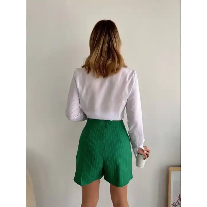 Zincir detaylı çizgili şort etek