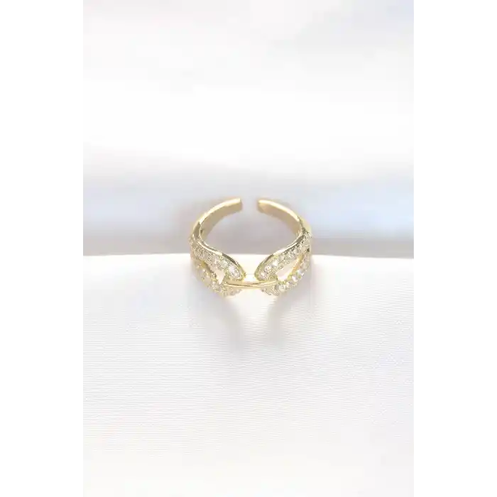 Zirkon Taşlı Gold Renk Ayarlanabilir Yüzük