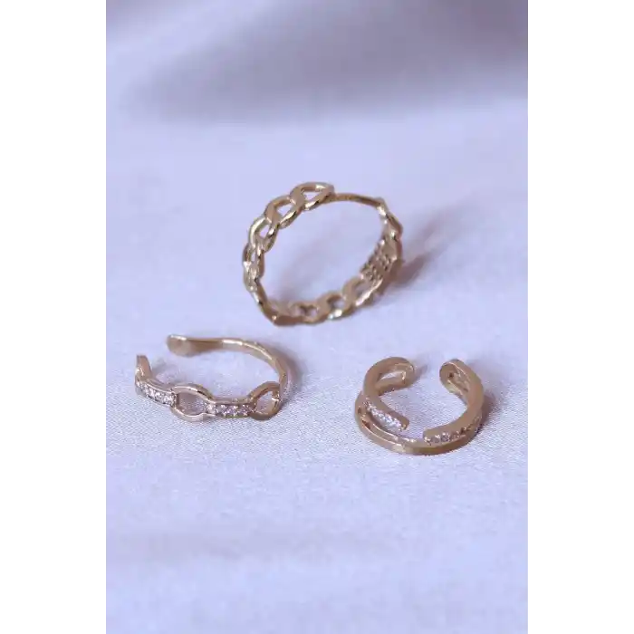 Zirkon Taşlı Zincir Model Küpe Seti