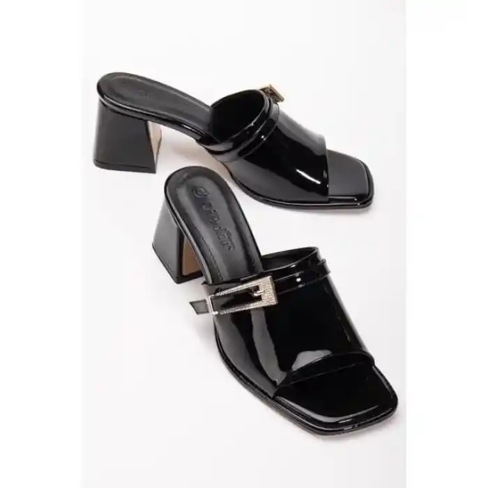 Ziva Siyah Rugan Topuklu Terlik